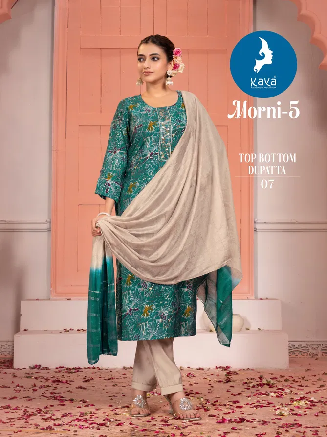 Morni 5 By Kaya Chanderi Foil Printed Kurti With Bottom Dupatta Wholesale Online
